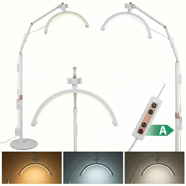 Lampa LED Kosmetyczna MOON Łuk 20W Do Rzęs Stojąca Biała 160 cm
