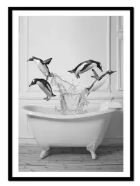 obraz-plakat-w-ramie-do-lazienki-wc-toalety-pingwiny-w-wannie-p2625-a4