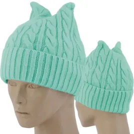 ciepla-czapka-zenska-uszy-kota-beanie-kocie-uszka-dziana-zielona-seledyn