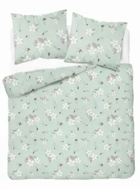 posciel-flanelowa-220x200-mietowa-w-biale-kwiaty-i-liscie-pastel-flowers