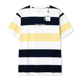 pepe-jeans-t-shirt-bluzka-damska-w-paski-biala-granatowa-zolta-l