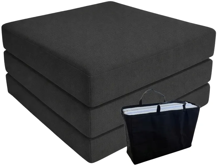 FOTEL KANAPA PUFA MATERAC rozkładany turystyczny kamper 64x64x24cm CZARNY