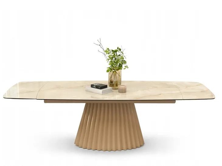 GUSTOWNY STÓŁ CERAMICZNY GLAMOUR BEŻOWO ZŁOTY FOSCA 180-260CM ROZKŁADANY