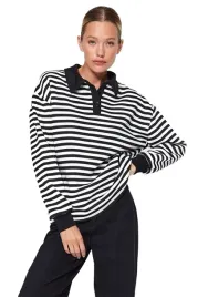 trendyol-bluza-damska-w-paski-z-kolnierzykiem-i-guzikami-m-5ea