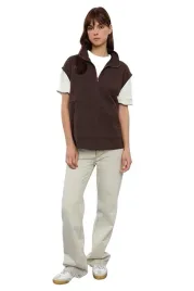 trendyol-bluza-damska-z-krotkim-rekawem-i-zamkiem-brazowa-m-5ea