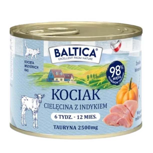 KARMA MOKRA DLA KOTA Baltica Cielęcina Indyk 185g Bezzbożowa DLA KOCIĄT