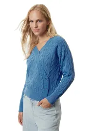 trendyol-sweter-damski-niebieski-warkoczowy-zapinany-na-guziki-m-5ea