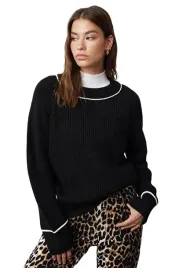 trendyol-czarny-sweter-damski-z-biala-linia-przy-dekolcie-i-rekawach-m-5ea