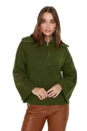 trendyol-sweter-damski-z-zamkiem-i-szerokim-rekawem-khaki-m-5ea