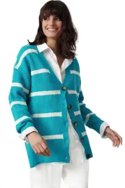 trendyol-sweter-damski-rozpinany-turkusowy-w-paski-z-guzikami-m-5ea