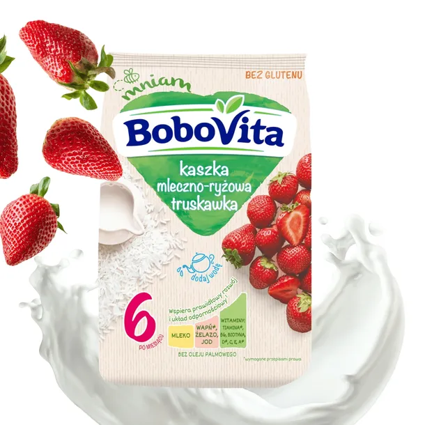 BoboVita Kaszka mleczno-ryżowa truskawka po 6 miesiącu 230g