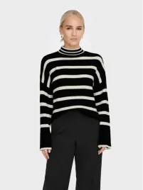 only-czarno-bialy-sweter-paski-golf-luzny-m-7aa