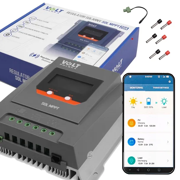 REGULATOR SOLARNY ŁADOWANIA VOLT LCD BLUETOOTH MPPT 20A KONTROLER