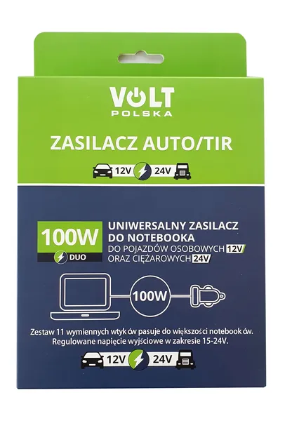 UNIWERSALNY ZASILACZ SAMOCHODOWY DO LAPTOPA 100W 12V 24V VOLT POLSKA TIR