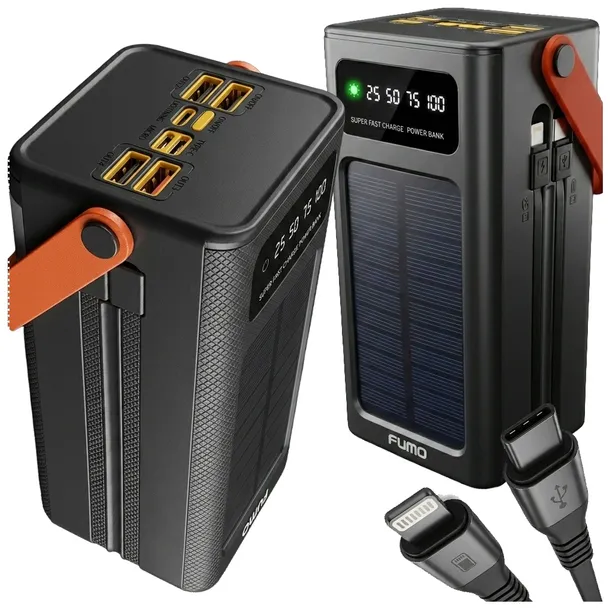 SZYBKI POWERBANK POWER BANK solarny 50000mAh 4xUSB USB-C TURBO Z LATARKĄ