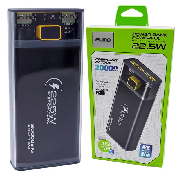 SZYBKI POWERBANK FUMO 20000 mAh 22.5W QC PD USB C USB POWER BANK PODRÓŻNY