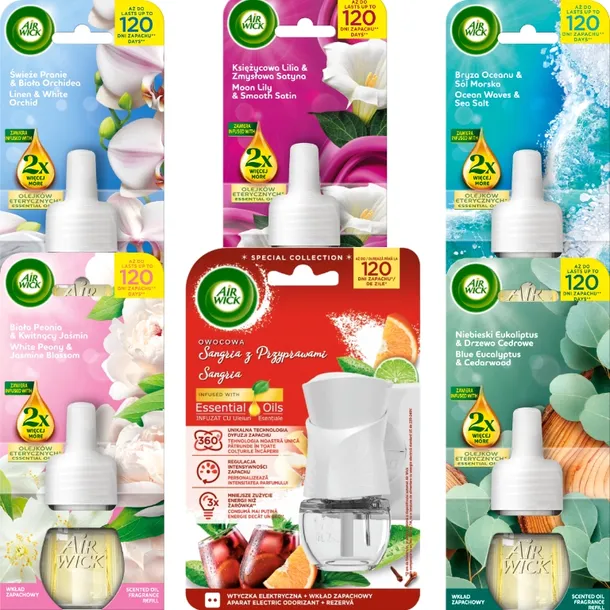 Zestaw Air Wick Elektryczny Odświeżacz + Zapas 6 Wkładów Mix