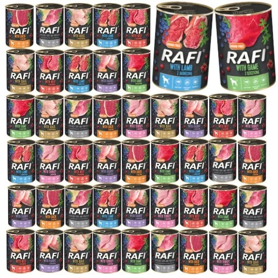 MOKRA KARMA DLA PSA RAFI MIX 8 SMAKÓW 48 x 400G. BEZZBOŻOWA DOLINA NOTECI