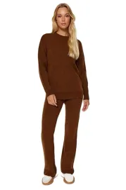 trendyol-komplet-damski-brazowy-sweter-i-spodnie-z-dzianiny-m-5ea