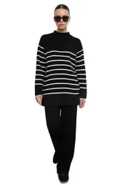 trendyol-czarny-komplet-damski-sweter-i-spodnie-w-paski-m-5ea