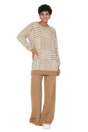 trendyol-komplet-damski-sweter-i-spodnie-wzor-kratka-bezowy-m-5ea