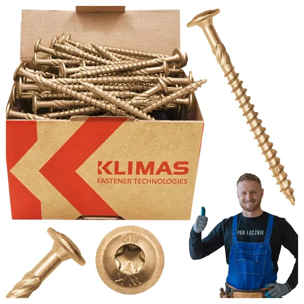 WKRĘTY CIESIELSKIE DO DREWNA 6x100 TALERZOWE TORX 100szt WKCP-06100 KLIMAS