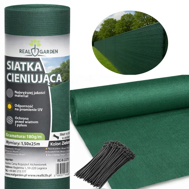 Siatka Cieniująca 1,5x25m Maskująca 95% na Ogrodzenie Płot 180g UV + OPASKI