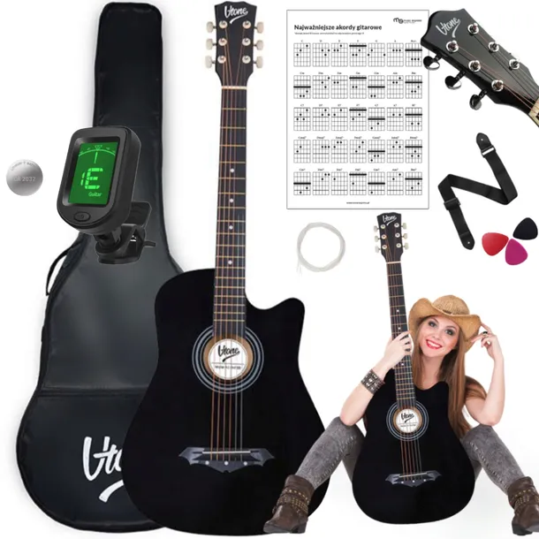 GITARA AKUSTYCZNA 4/4 ZESTAW KOSTKI DO GITARY PASEK POKROWIEC STRUNY CZAR