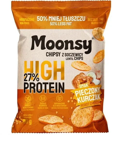 Eurowafel Moonsy High Protein 27% Pieczony Kurczak Chipsy z soczewicy 60g