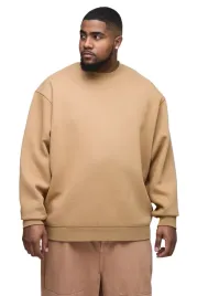 boohooman-bluza-meska-bezowa-z-okraglym-dekoltem-plus-size-z3a