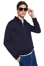 trendyol-man-meska-bluza-z-zamkiem-i-stojka-granatowa-gladka-l-5da