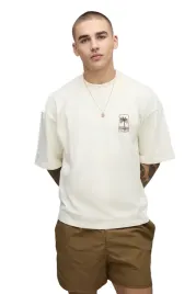 boohooman-meski-t-shirt-bezowy-z-nadrukiem-palmy-okragly-dekolt-xl-z3a
