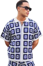 boohooman-meski-t-shirt-w-kwadraty-z-kolnierzem-m-z3a