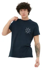 trendyol-man-meski-t-shirt-z-okraglym-dekoltem-granatowy-z-nadrukiem-l-5da