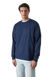trendyol-man-meski-t-shirt-z-dlugim-rekawem-granatowy-bez-wzoru-s-5da