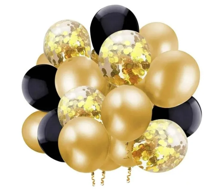 Zestaw balonów balony konfetti złote czarne urodziny 20 szt sylwester hel