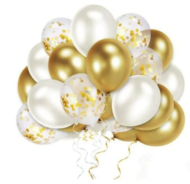 Zestaw balonów konfetti złote urodziny białe wesele ślub balony chrzest