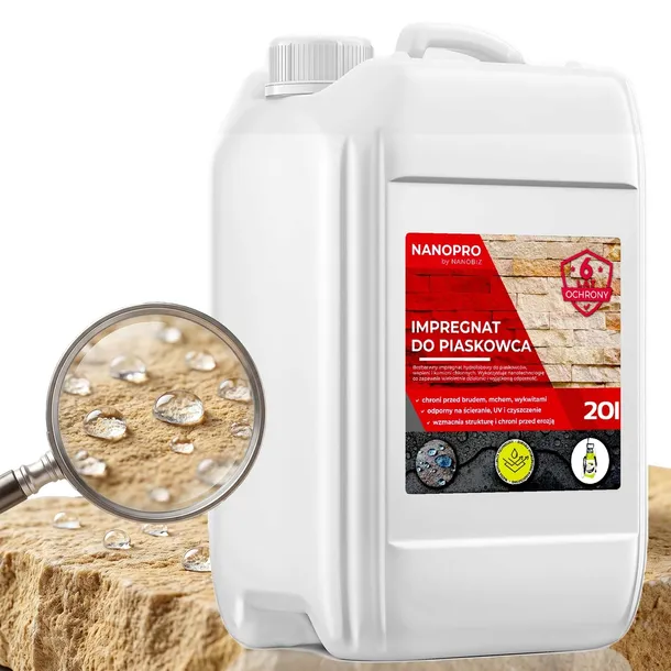 bezbarwny impregnat do piaskowca 20L hydrofobowy NANOPRO perli