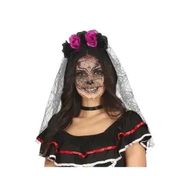 opaska-halloween-z-welonem-24204bz-wianekz-kwiatami-czarna