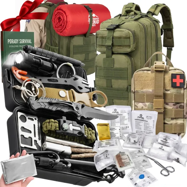 DUŻY ZESTAW PRZETRWANIA 73W1 APTECZKA + PLECAK 35L SURVIVALOWY + GRATIS XXL