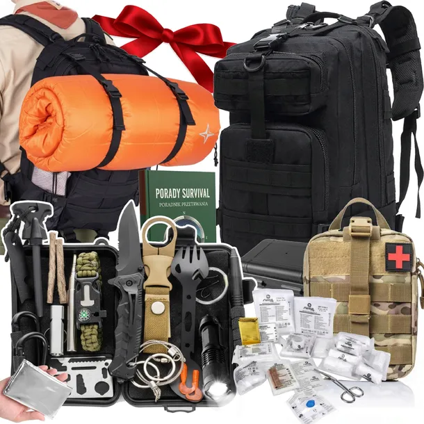 DUŻY ZESTAW PRZETRWANIA 73W1 APTECZKA + PLECAK 35L SURVIVALOWY + GRATIS XXL