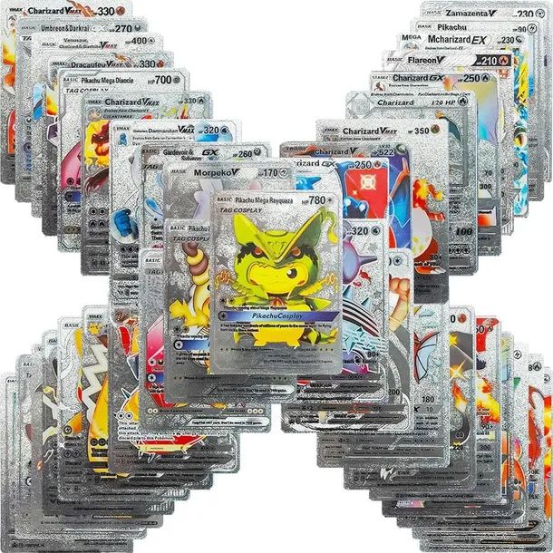 Karty Pokemon Srebrne 55 Kart Zestaw Na Prezent Dla Dziecka Urodziny