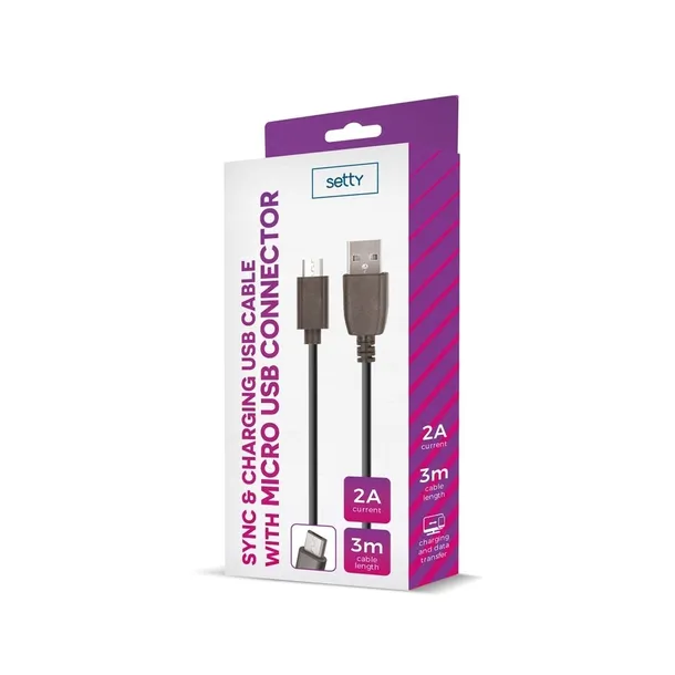 setty-kabel-usb-microusb-3m-2a-czarny-zgodnosc-ze-standardem-quick-charge-2-0
