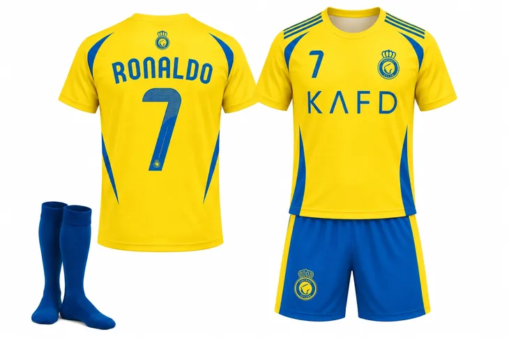 STRÓJ PIŁKARSKI - KOSZULKA SPODENKI GETRY - RONALDO AL NASSR rozm. 134 cm