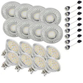8x-oprawa-halogenowa-sufitowa-bialy-pasek-led-zarowka-led-gu10-3w-zestaw