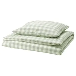 ikea-ektandvinge-komp-poscieli-150x200-50x60cm-szarozielony-w-biala-kratke