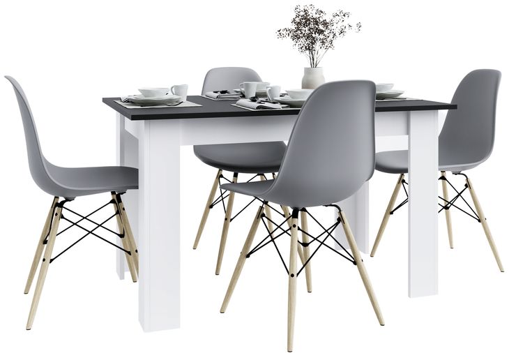 Stół z Krzesłami Do Kuchni Jadalni Salonu LOFT Czarny/Biały Krzesła szare