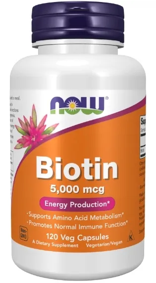 BIOTYNA BIOTIN NOW FOODS ZDROWE WŁOSY 5MG 5000mcg 120 KAPUŁEK
