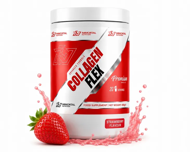 IMMORTAL COLLAGEN FLEX 400g KOLAGEN MSM TRUSKAWKOWY GLUKOZAMINA