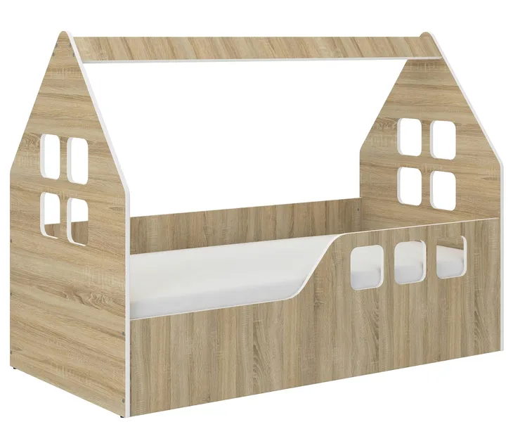 Łóżko dziecięce DOMEK SONOMA160x80 + materac + pokrowiec Białe lub Sonoma
